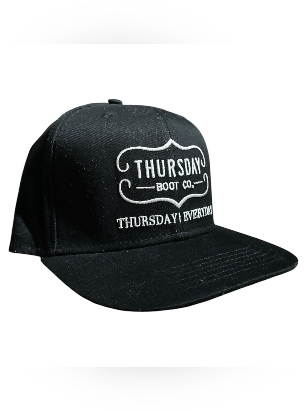 Thursday Boot Co Black Snapback Hat with Flat Brim and White Logo